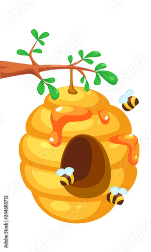 Bee hive on tree cartoon