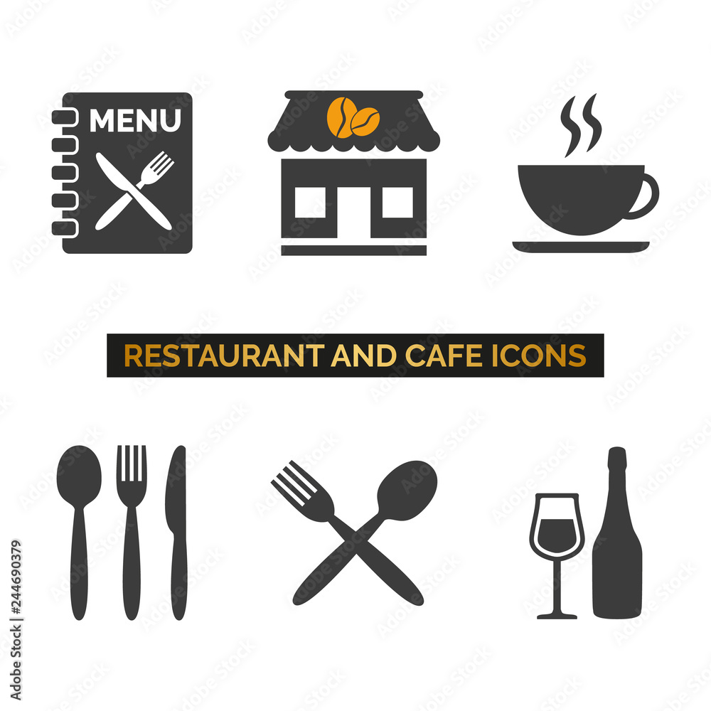 Restaurant and cafe icons set on white background. Restaurant and cafe icons set on white background.