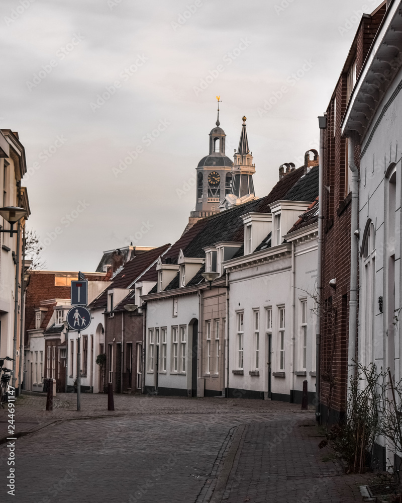 Streets in Bergen op Zoom, the Netherlands, at dusk