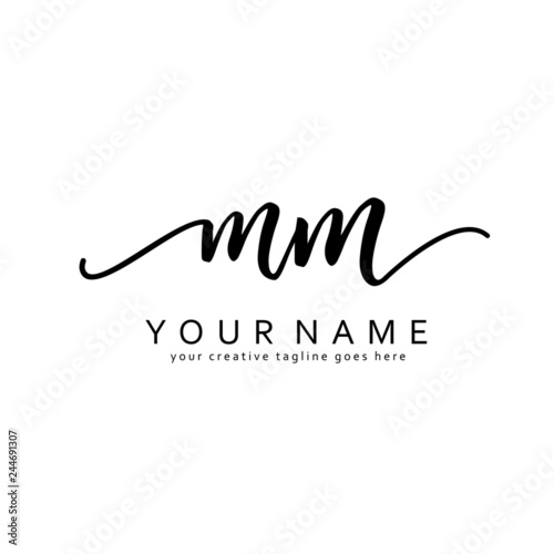 M M Handwriting initial logo template vector