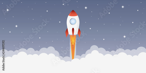 rocket launch into space with starry sky vector illustration EPS10