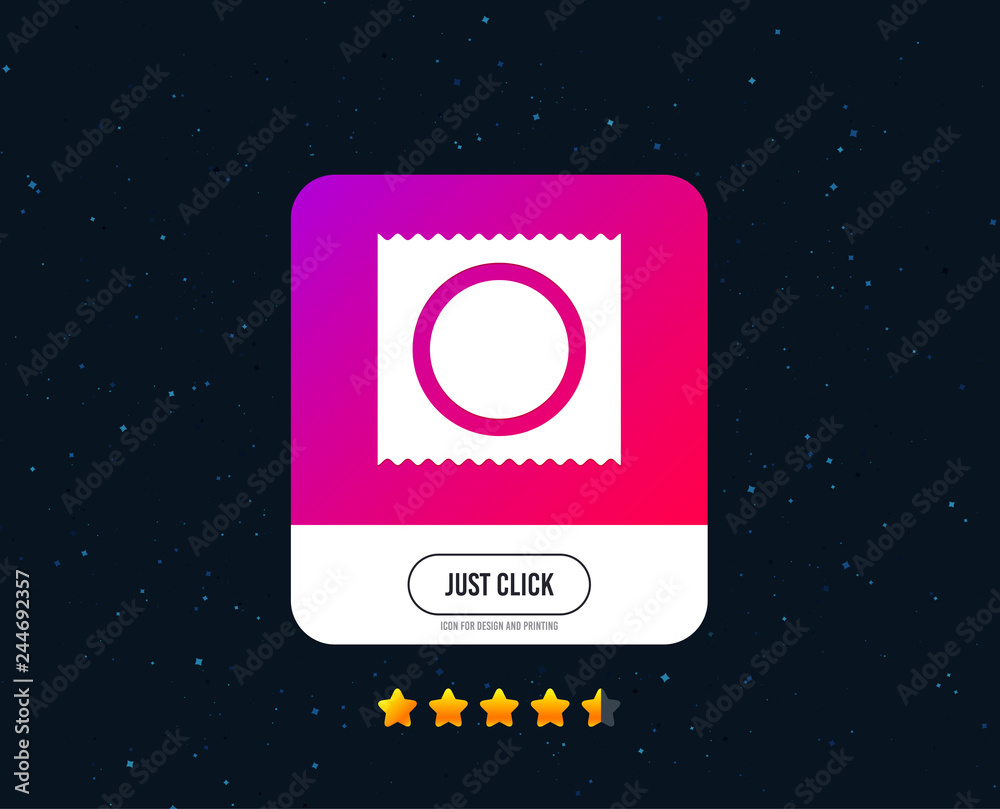 Condom in package safe sex sign icon. Safe love symbol. Web or internet icon design. Rating stars. Just click button. Vector