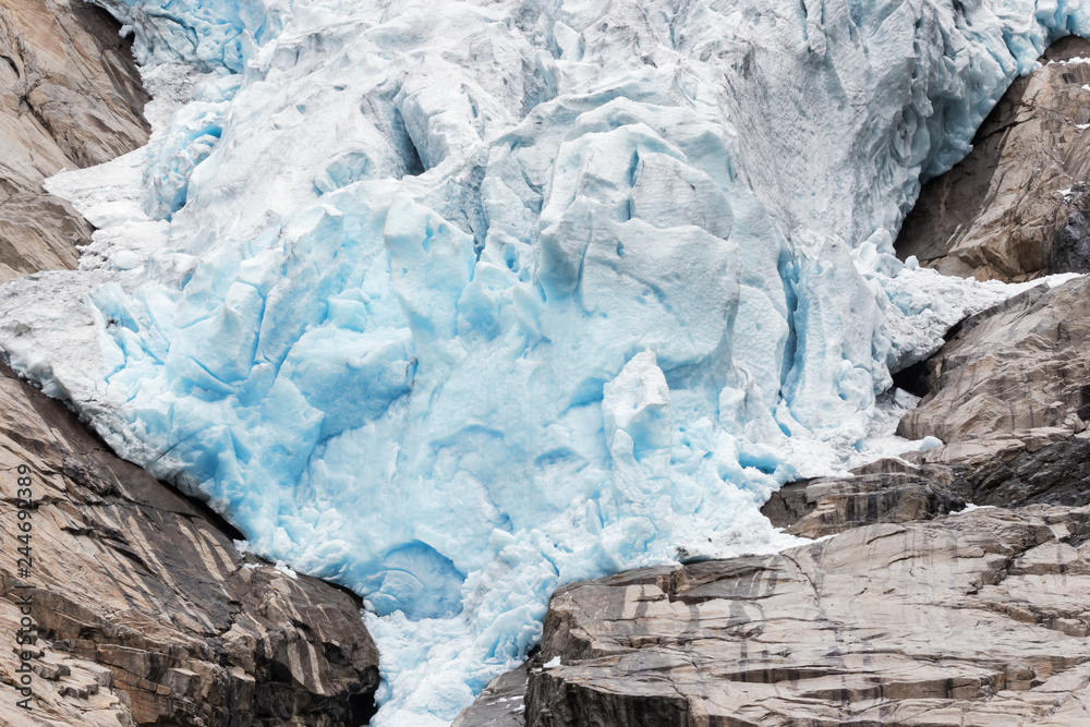 A wall of blue ice at the base of the Briksdalsbreen