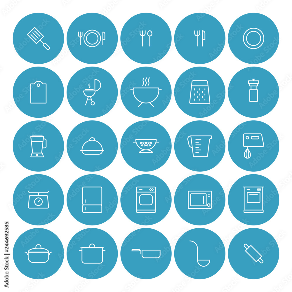 Fototapeta premium Kitchen and Cooking line icons set