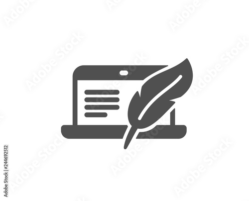Copywriting notebook icon. Ð¡opyright feather sign. Media content symbol. Quality design element. Classic style icon. Vector