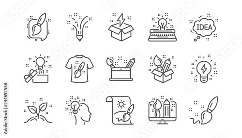 Creativity line icons. Creative designer, Idea and Inspiration. Brush and pencil linear icon set. Vector