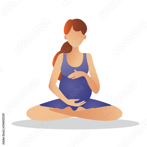 Pregnant woman doing some yoga. vector based illustration