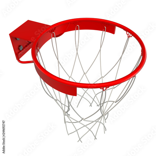 Basketball hoop, net and ball. isolated on white background. 3d render.