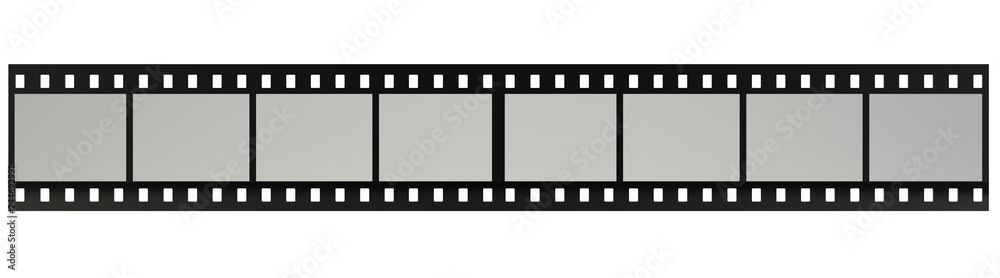 Cinema strip roll 35mm blank slide frame, photo video monochrome picture negative vintage media filmstrip. realistic. isolated on white background. 3d render.