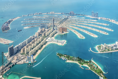 Fotografering Aerial view of Dubai Palm Jumeirah island, United Arab Emirates