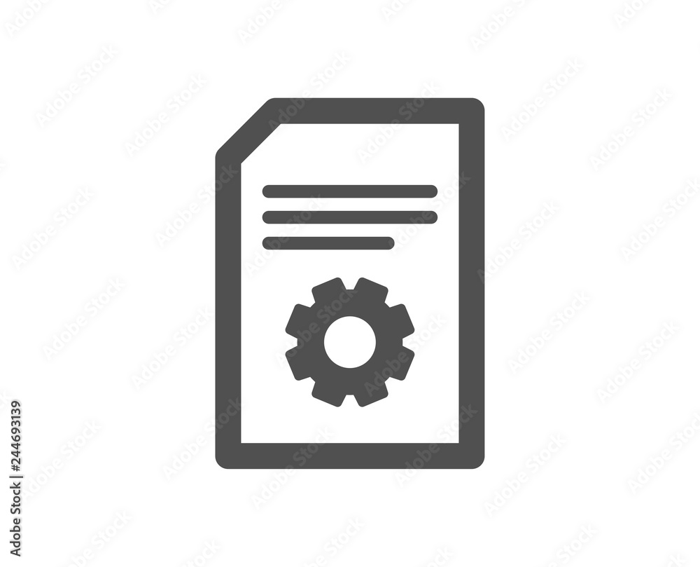 Document Management icon. Information File with Cogwheel sign. Paper page concept symbol. Quality design element. Classic style icon. Vector Document Management icon. Information File with Cogwheel sign. Paper page concept symbol. Quality design element. Classic style icon. Vector
