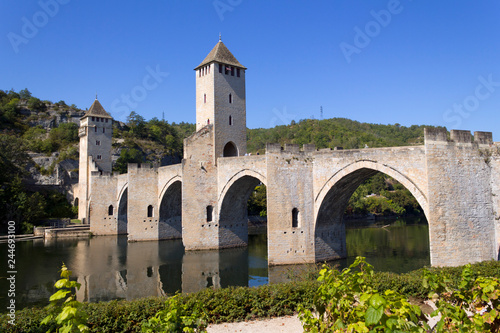 Europe, France, Midi Pyrenees, Lot, Cahors, Lot River, the historic Pont Valentre fortified bridge