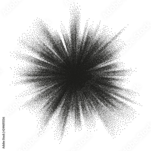 Pointillism burst dots pattern. Sunburst abstract monochrome dotted geometric halftone. EPS 10