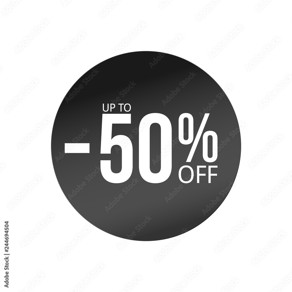 black discount sticker with sale percents. Fifty percent off element black discount sticker with sale percents. Fifty percent off element