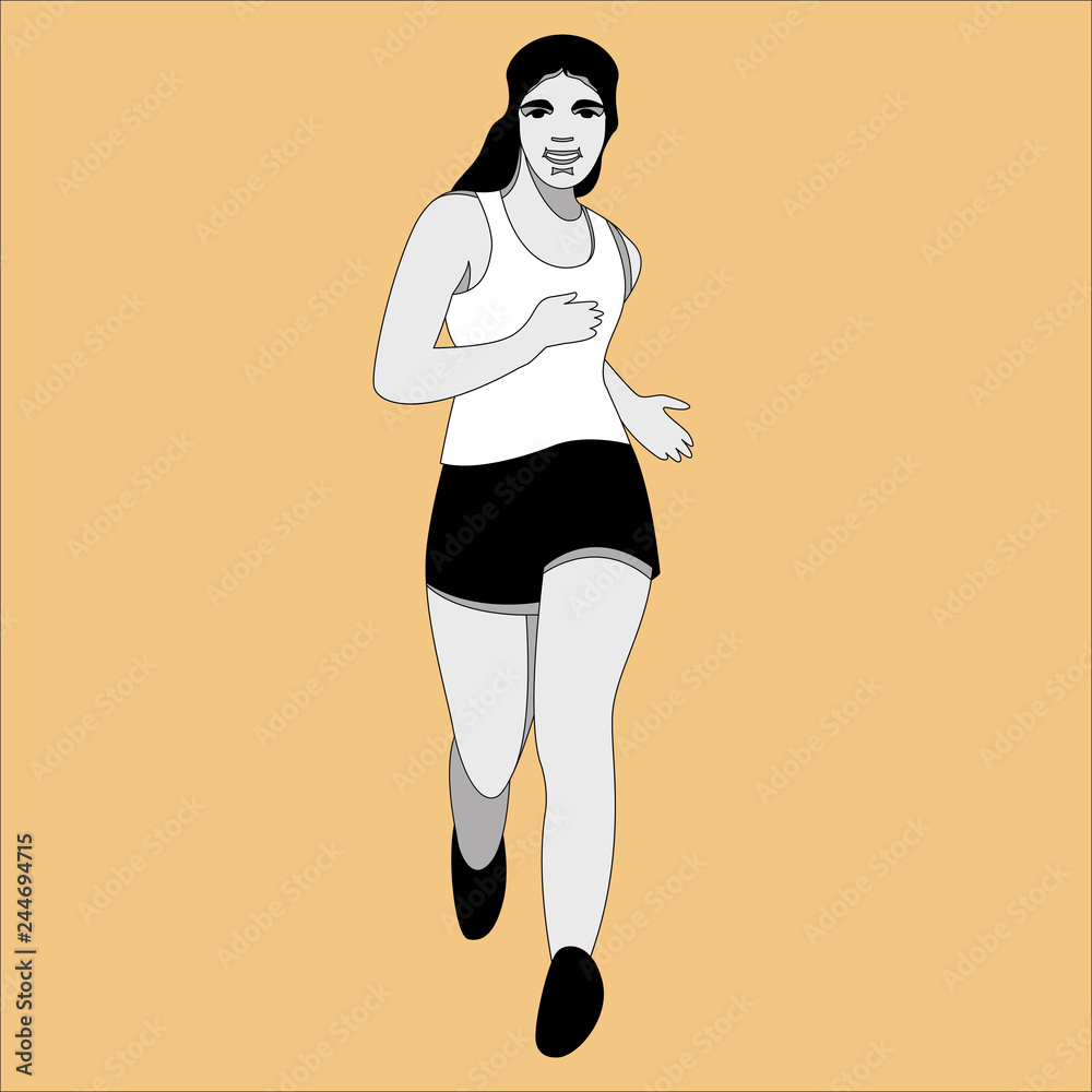 girl running ,vector illustration , lining draw, front girl running ,vector illustration , lining draw, front