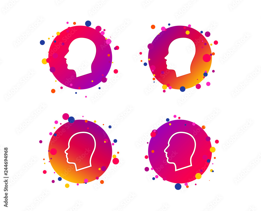 Head icons. Male and female human sign symbols. Gradient circle buttons with icons. Random dots design. Vector Head icons. Male and female human sign symbols. Gradient circle buttons with icons. Random dots design. Vector