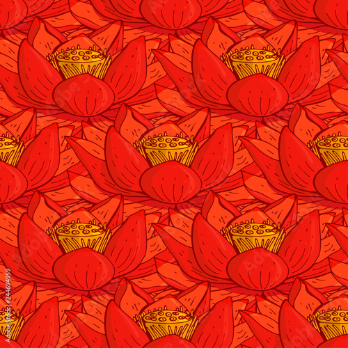 seamless floral pattern with the red lotus flowers