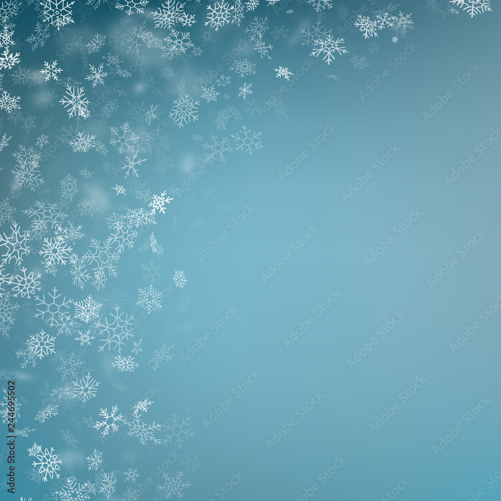 Light blue abstract Christmas background with white snowflakes. EPS 10