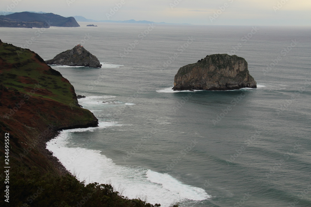 Tower on the rock near Atlantic ocean, Matxitxako , Spain, basque country, winter 2019, editorial usage 