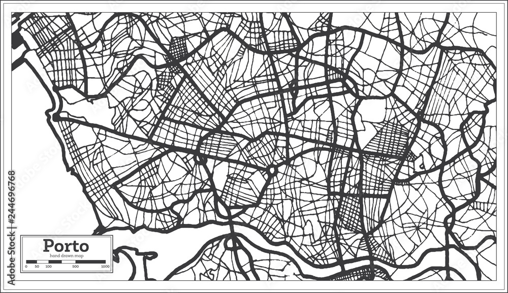 Porto Portugal City Map in Retro Style. Outline Map.