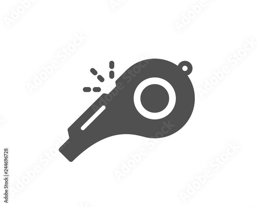 Whistle icon. Kick-off sign. Referee tool symbol. Quality design element. Classic style icon. Vector