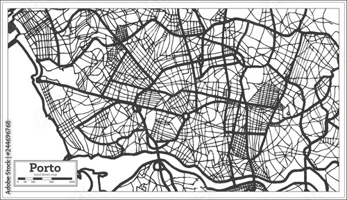 Fotografia Porto Portugal City Map in Retro Style. Outline Map.