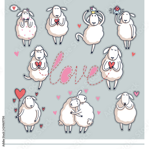Funny cute sheep. Valentine's Day