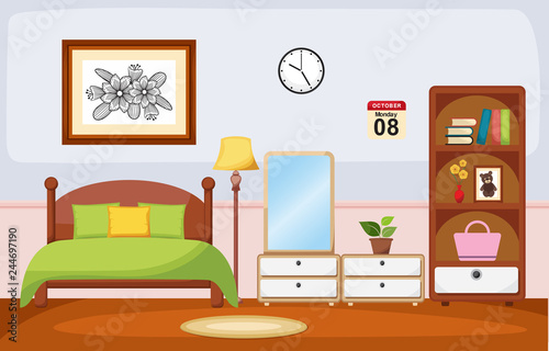 Bedroom Interior Sleeping Room Flat Design Illustration