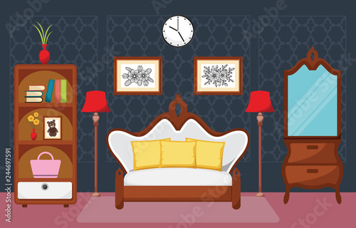 Bedroom Interior Sleeping Room Flat Design Illustration