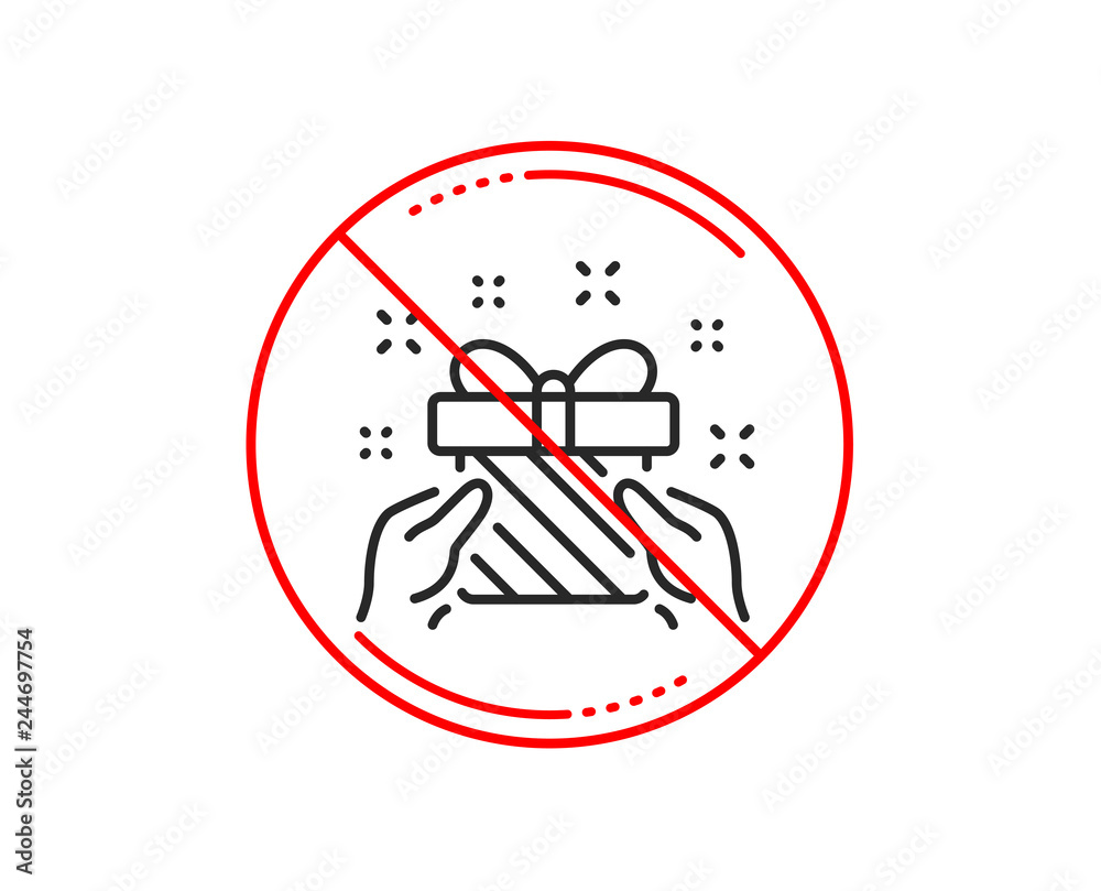 No or stop sign. New year present line icon. Christmas gift box sign. Surprise symbol. Caution prohibited ban stop symbol. No icon design. Vector No or stop sign. New year present line icon. Christmas gift box sign. Surprise symbol. Caution prohibited ban stop symbol. No icon design. Vector