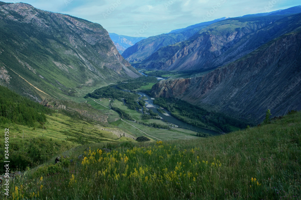 Beautiful view of the Valley of Chulyshman river on Altai in Russia
