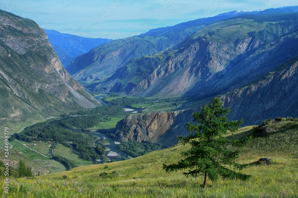 Beautiful view of the Valley of Chulyshman river on Altai in Russia