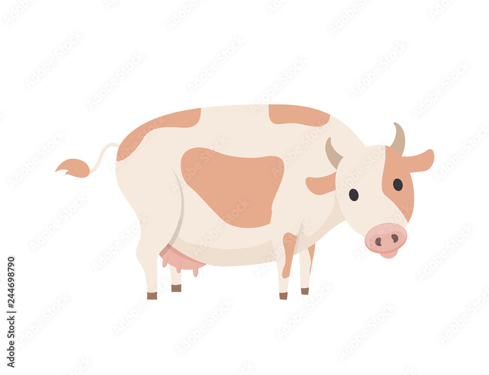 Cow Isolated Emblem in Cartoon Style Vector Icon