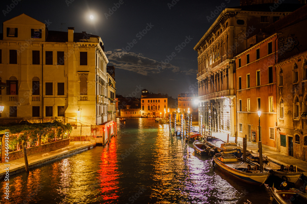 Beautiful view of the canal night Venice Italy