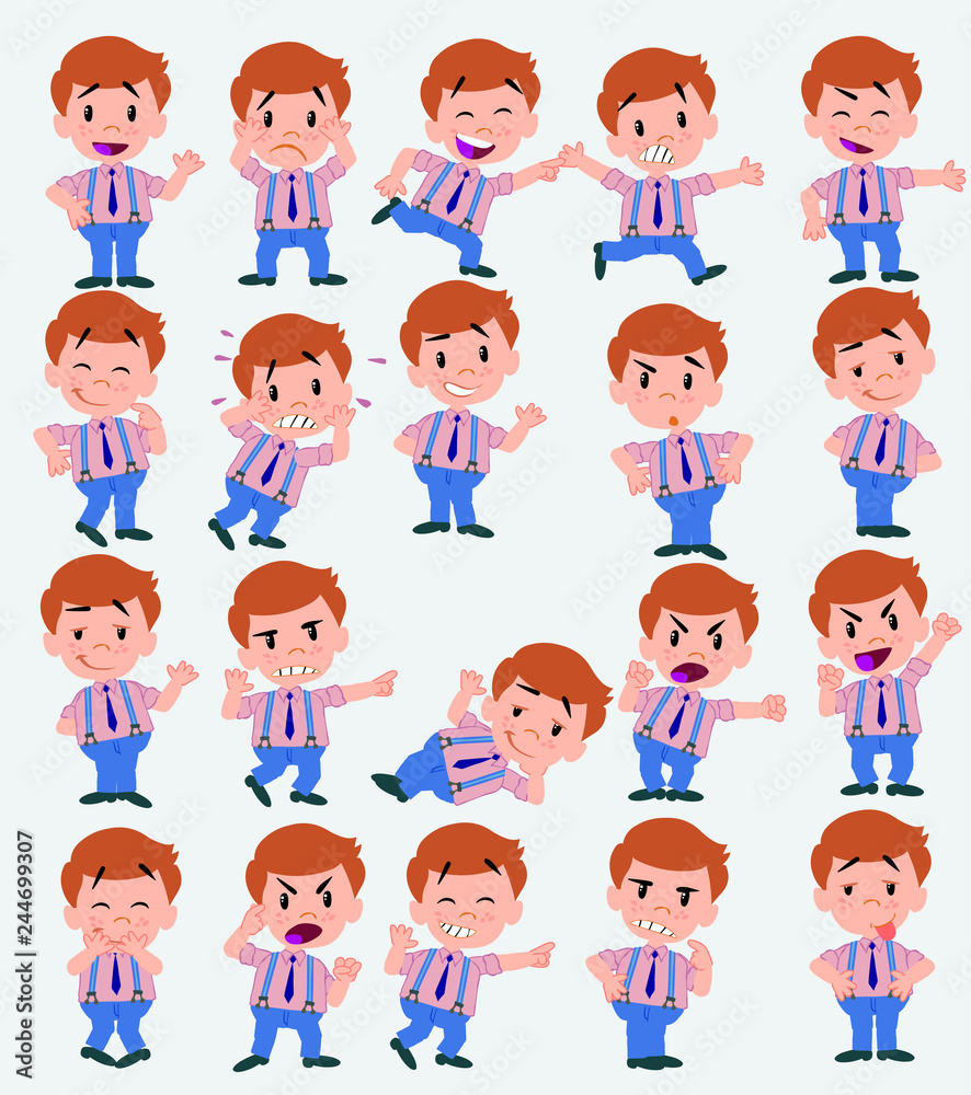 BusinessmCartoon character businessman in casual style. Set with different postures, attitudes and poses, doing different activities in isolated vector illustrations.an in casual style waving, happy. BusinessmCartoon character businessman in casual style. Set with different postures, attitudes and poses, doing different activities in isolated vector illustrations.an in casual style waving, happy.