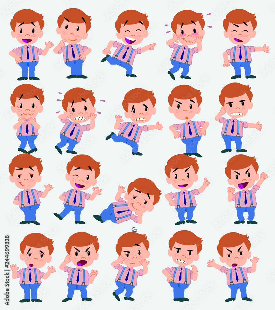 BusinessmCartoon character businessman in casual style. Set with different postures, attitudes and poses, doing different activities in isolated vector illustrations.an in casual style waving, happy. BusinessmCartoon character businessman in casual style. Set with different postures, attitudes and poses, doing different activities in isolated vector illustrations.an in casual style waving, happy.