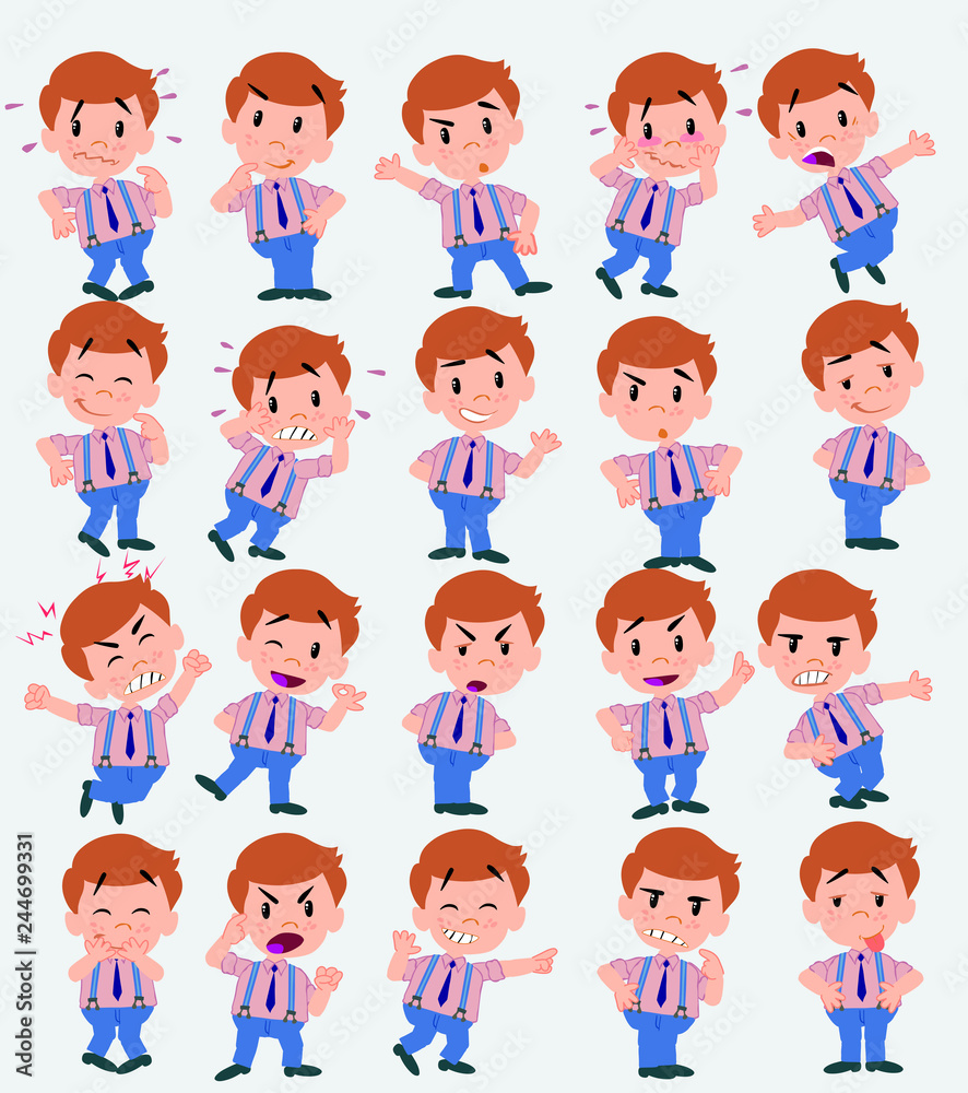 BusinessmCartoon character businessman in casual style. Set with different postures, attitudes and poses, doing different activities in isolated vector illustrations.an in casual style waving, happy. BusinessmCartoon character businessman in casual style. Set with different postures, attitudes and poses, doing different activities in isolated vector illustrations.an in casual style waving, happy.