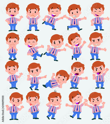 BusinessmCartoon character businessman in casual style. Set with different postures  attitudes and poses  doing different activities in isolated vector illustrations.an in casual style waving  happy.