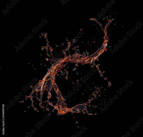 Isolated shot of whiskey splash isolated on black background