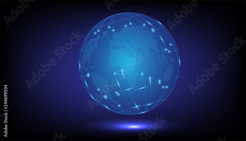Digital world in your fingertip and global connection concept; the virtual digital spherical ball symbolized the business in modern world 