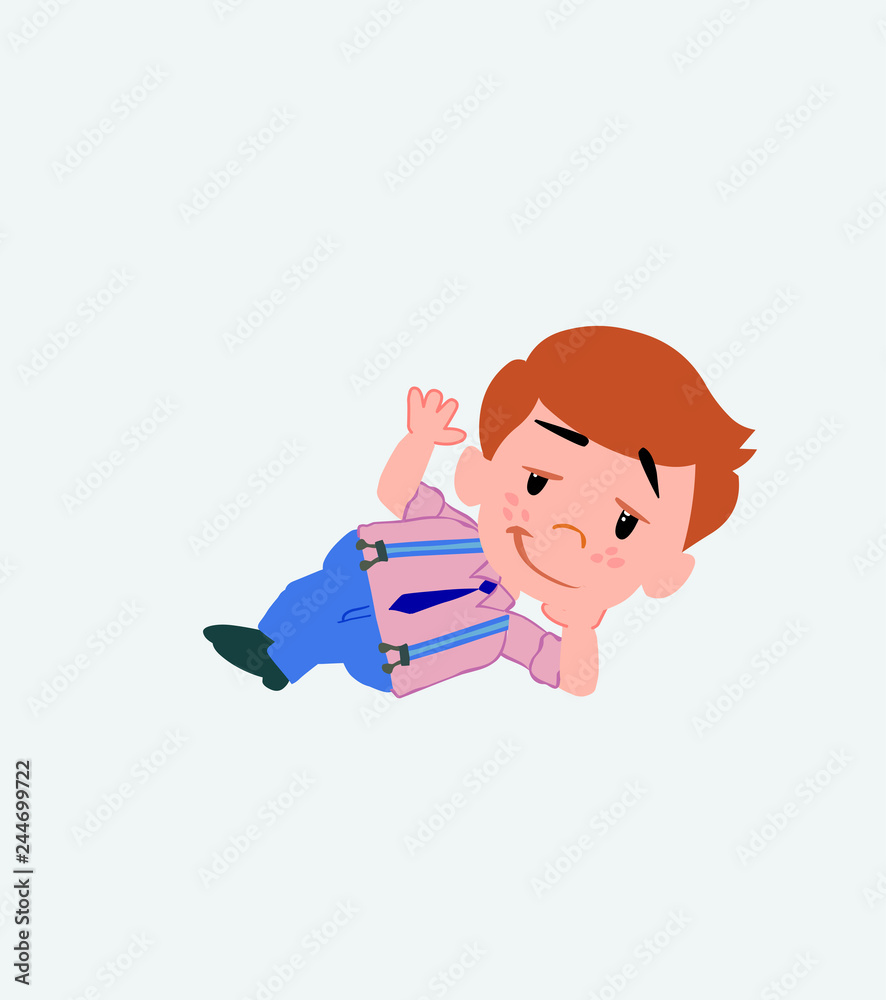 Businessman in casual style lying, greets with a dreamy expression. Businessman in casual style lying, greets with a dreamy expression.