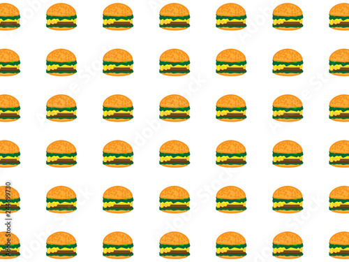 Simple white background design with many tasty burgers with different ingredients