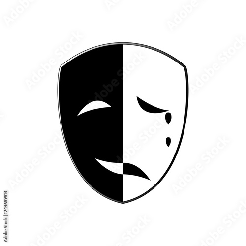 An interesting design of a black and white mask with emotions of joy and sorrow