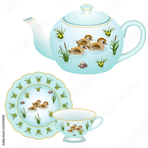 Tea party set - teapot, tea cup and plate