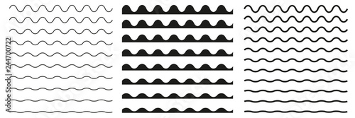 Fototapeta Set of wavy horizontal lines. Vector border design element