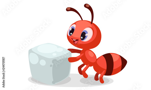Cute ant with sugar cube cartoon