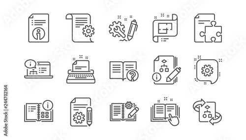 Technical documentation line icons. Instruction, Plan and Manual. Algorithm linear icon set.  Vector