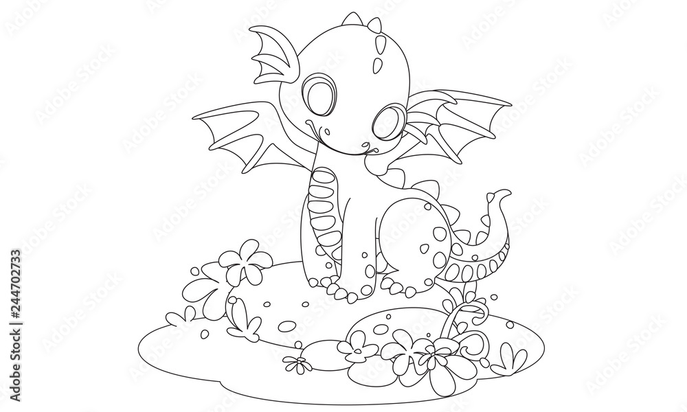 Cute baby dragon cartoon drawing to color Stock Vector | Adobe Stock
