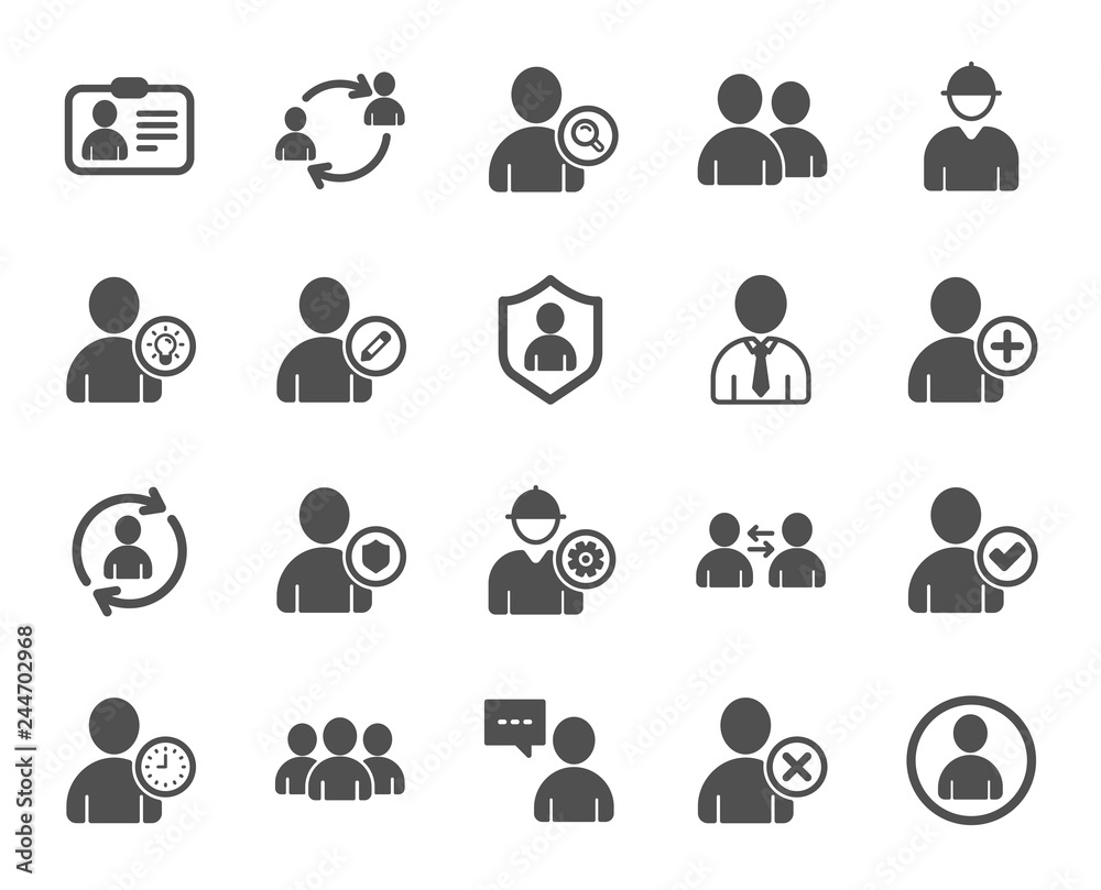 Users icons. Profile, Group of people and Support signs. ID card, Teamwork people and Businessman user symbols. Person talk, Engineer profile and Human Management. Job support. Quality design element Users icons. Profile, Group of people and Support signs. ID card, Teamwork people and Businessman user symbols. Person talk, Engineer profile and Human Management. Job support. Quality design element