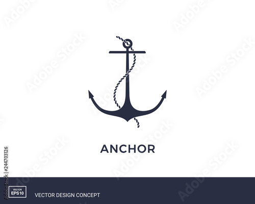 Anchor emblem with rope. Yacht style design.
